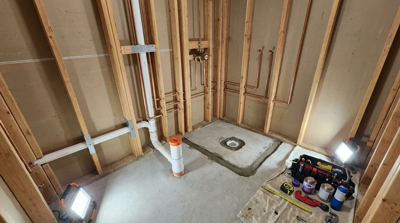 Bathroom rough-in plumbing during remodel by Johns Plumbing LLC in Plant City