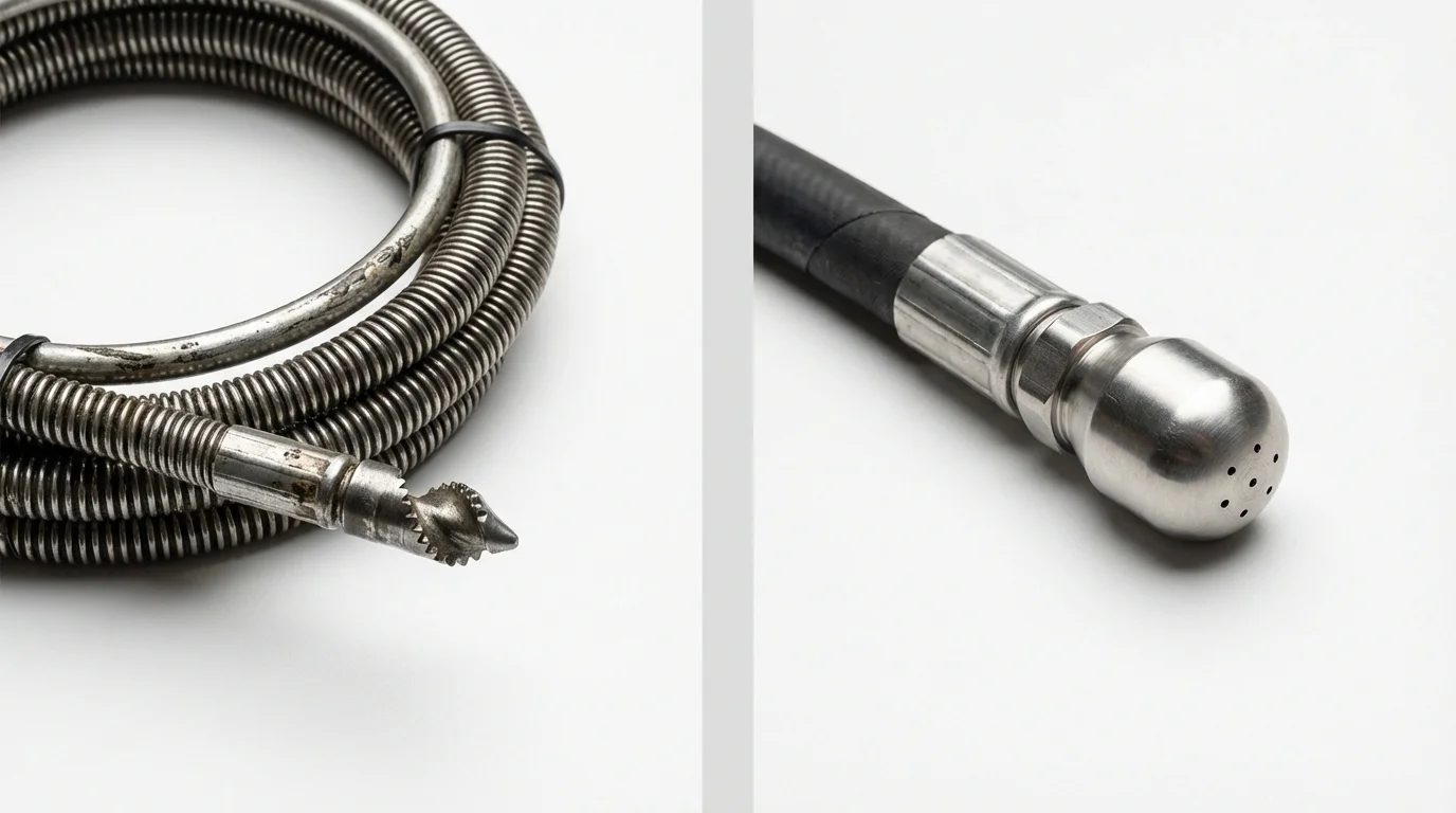 Drain snake cable and hydro jetting nozzle used for drain cleaning in Plant City, FL